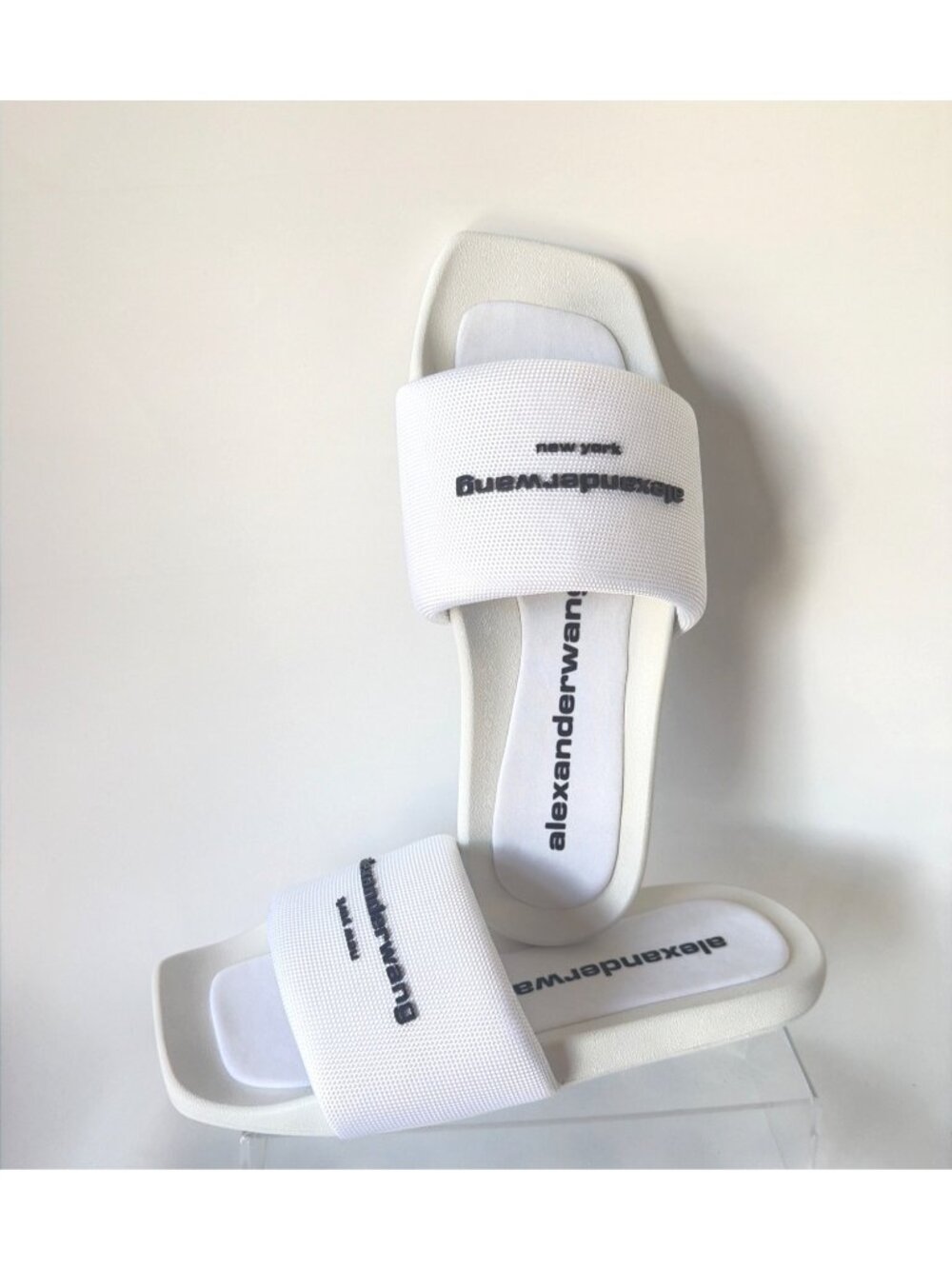 Alexander Wang AW Pool Slides White Logo Sandals Size 41